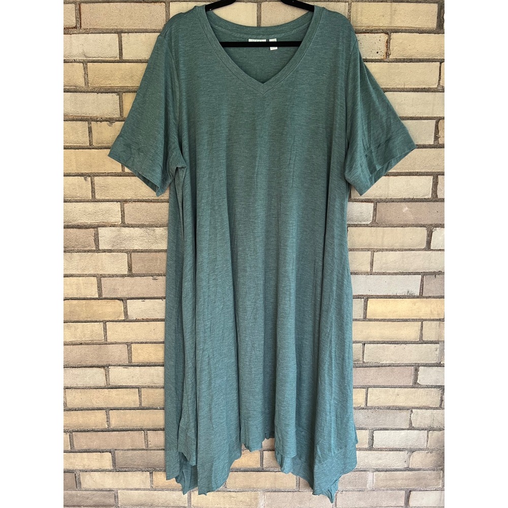 LOGO Lounge Lori Goldstein Green V-Neck Sharkbite Hem Pocket Dress 3X